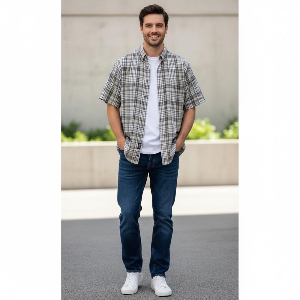 Dickies Brown and White Plaid Shirt